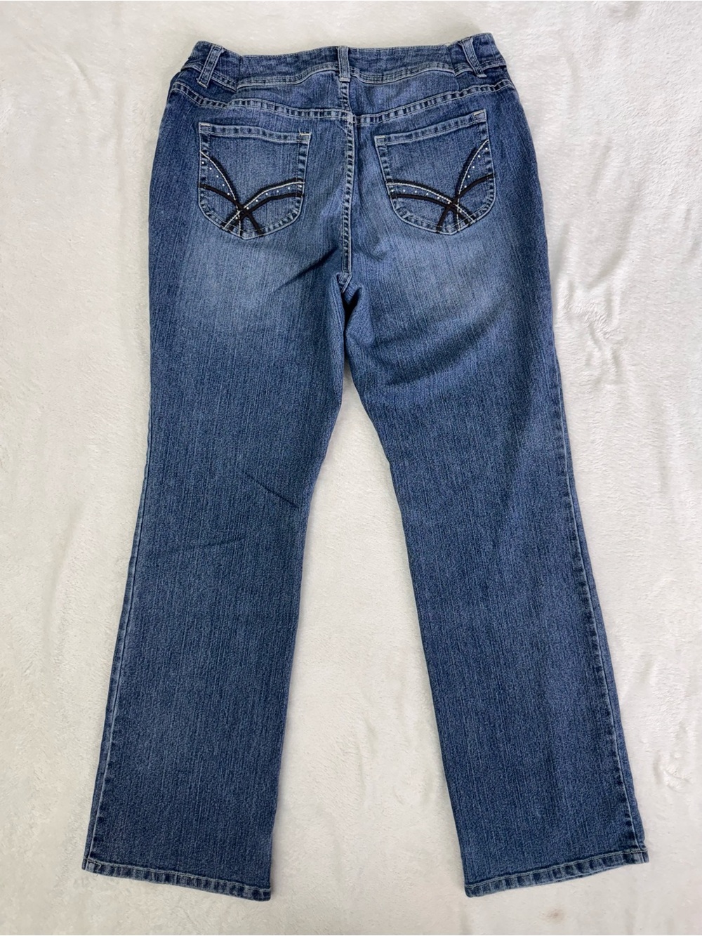 Chico's Medium Blue Boot Cut Jeans with Embroidered Pocket